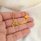 Crown Butterfly Charm Script Personalized Name Necklace
