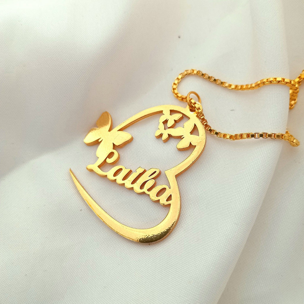 Butterfly Heart Script Personalized Name Necklace