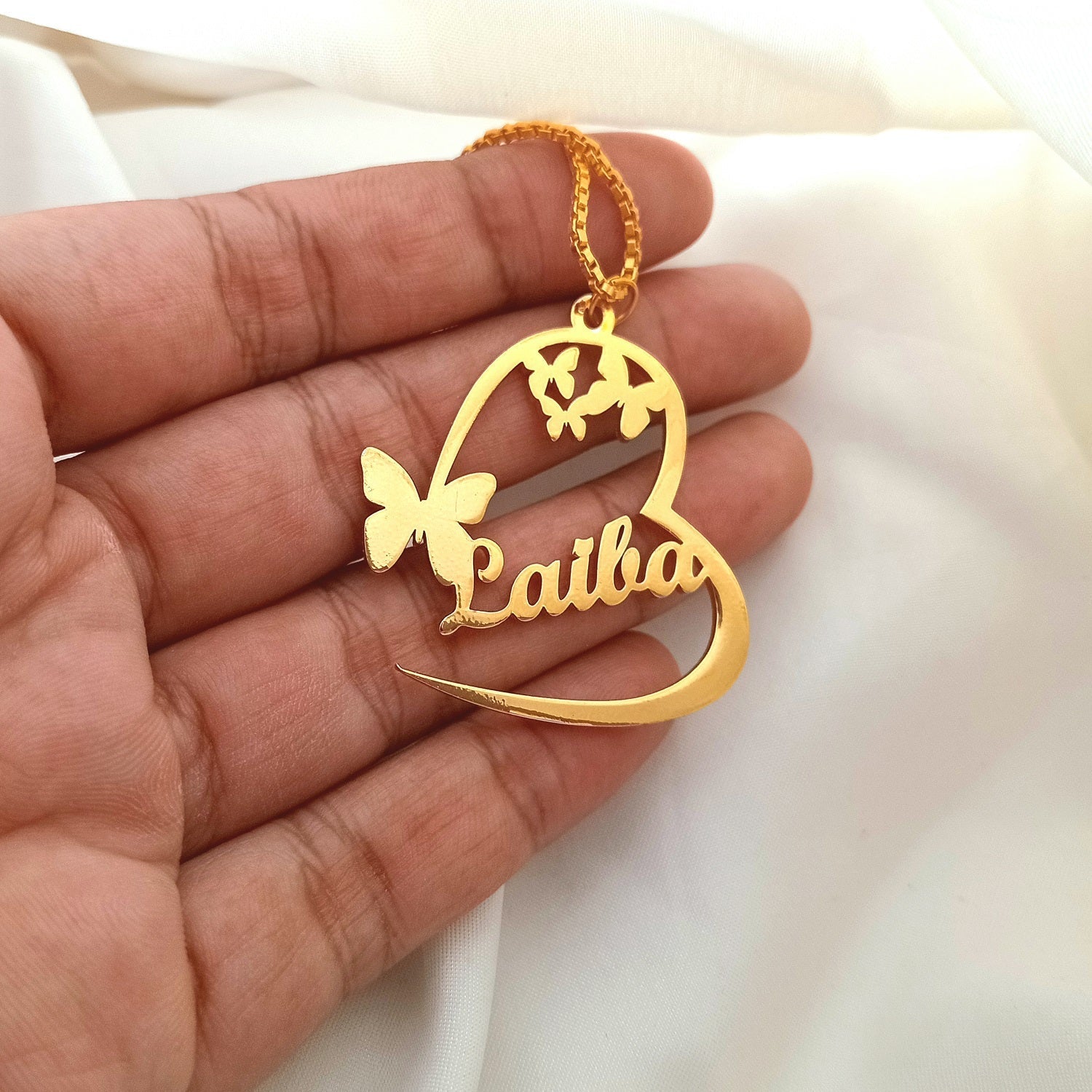 Butterfly Heart Script Personalized Name Necklace