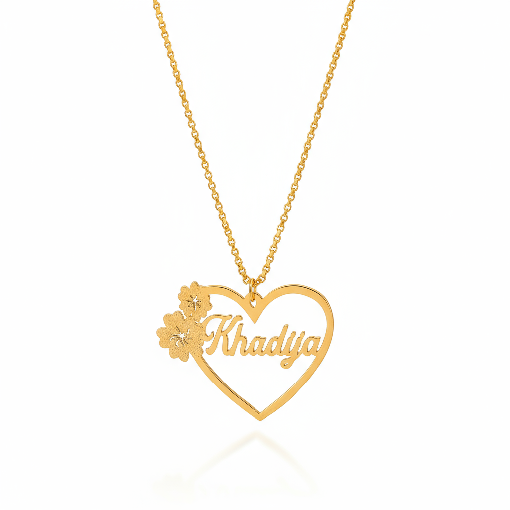 Floral Heart Personalized Name Necklace