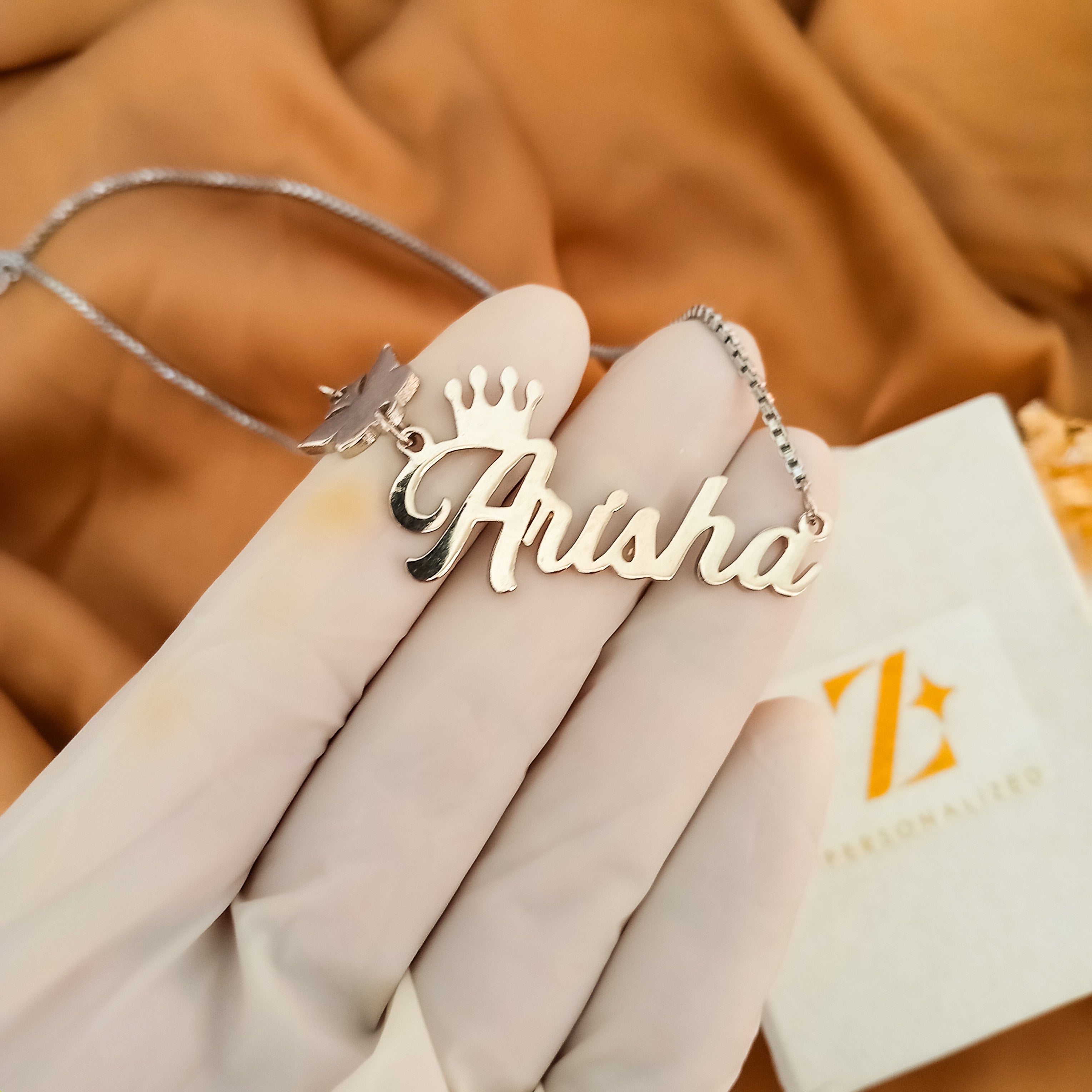 Crown Butterfly Charm Script Personalized Name Necklace