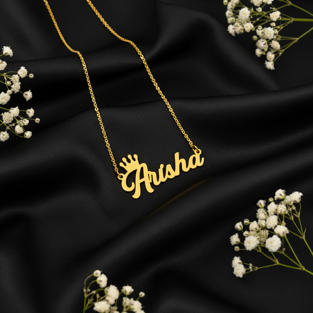 Crown Butterfly Charm Script Personalized Name Necklace