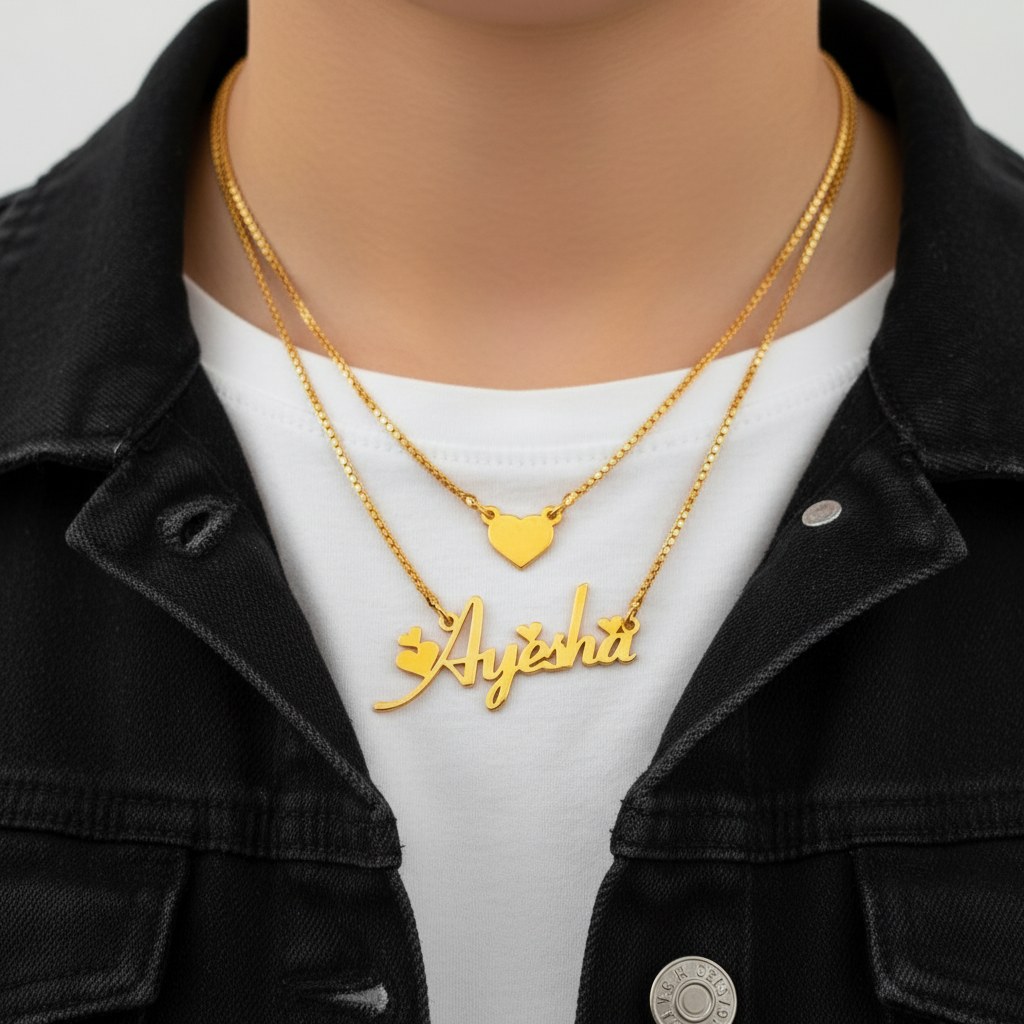 Double Chain Heart Name Necklace