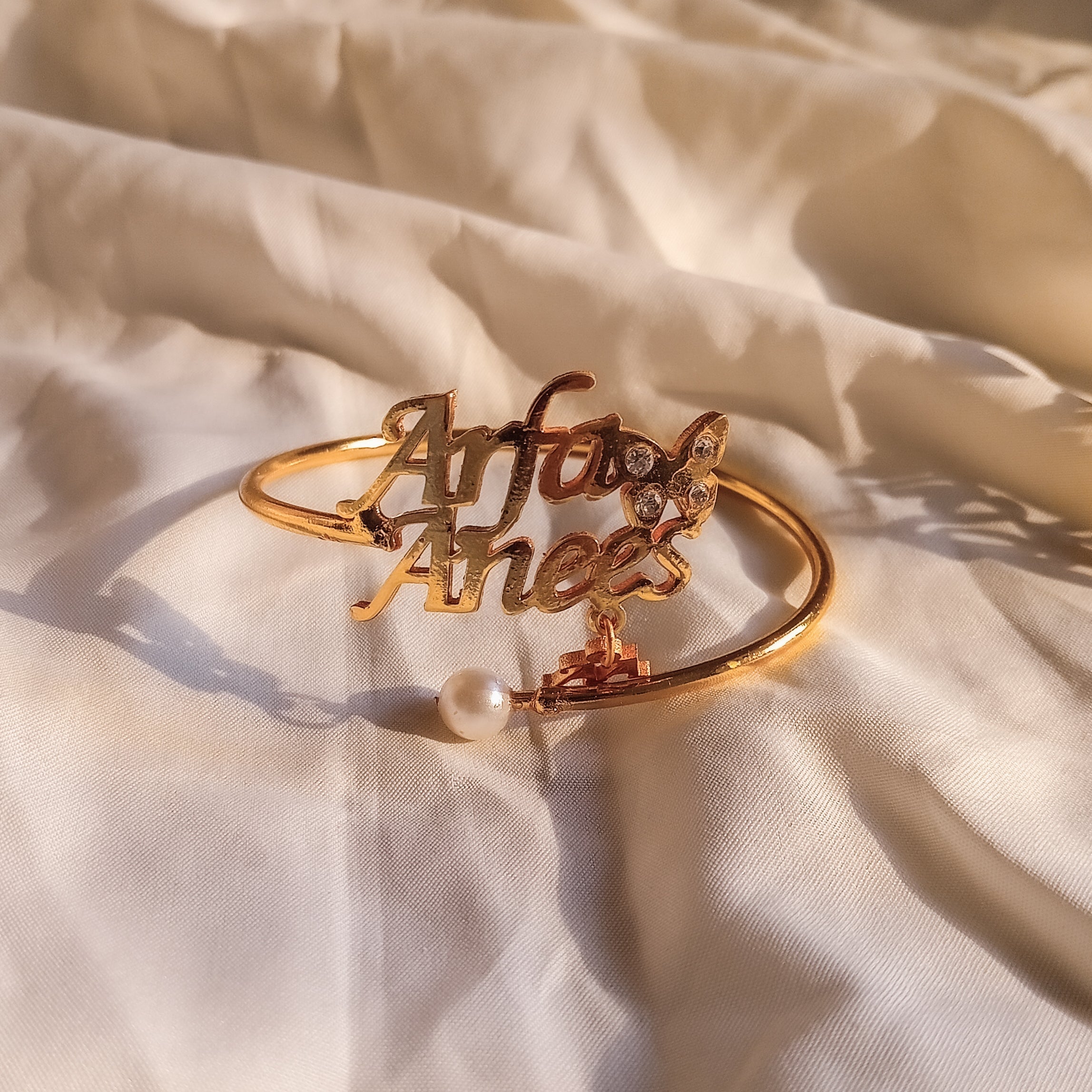Personalized Pearl Butterfly Name Bangle