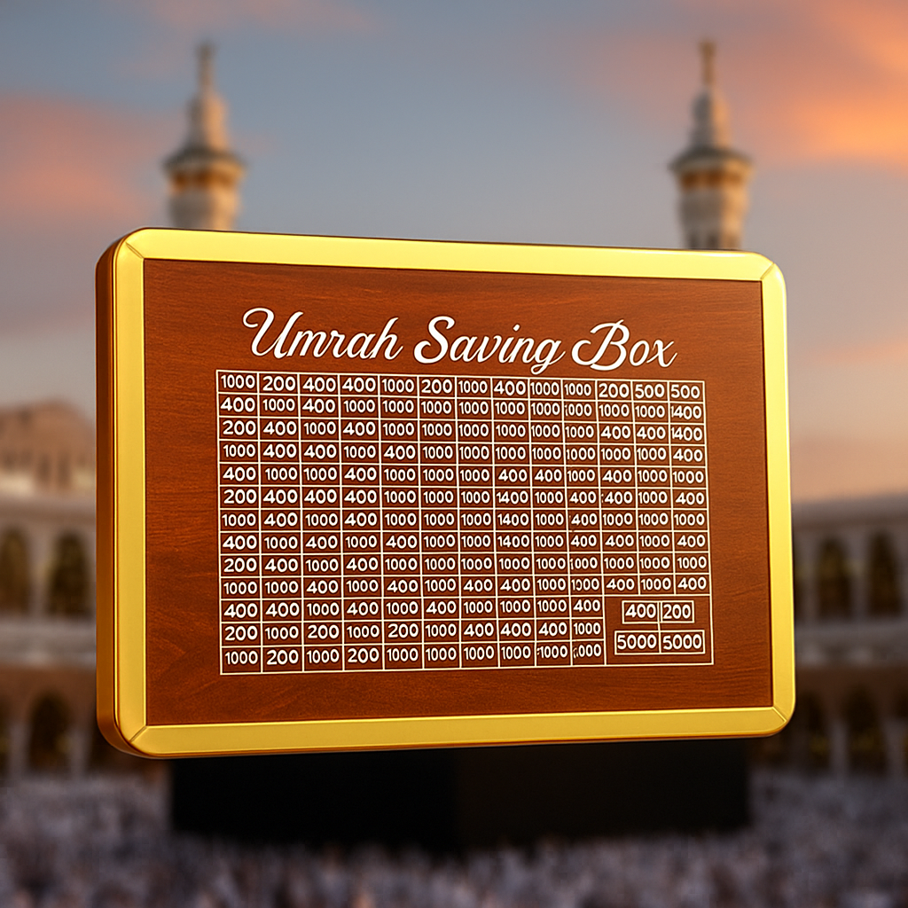 Umrah Saving Box – Wooden Umrah Saving Box – 280 Days Savings Plan – Islamic Halal Money Jar for Hajj & Umrah – Daily Pilgrimage Savings Tracker – Gift for Muslims Money Saving Box