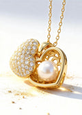 Open Heart Pearl Pendant "Adjustable Chain"
