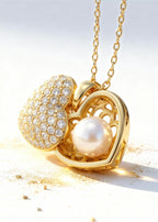 Open Heart Pearl Pendant "Adjustable Chain"