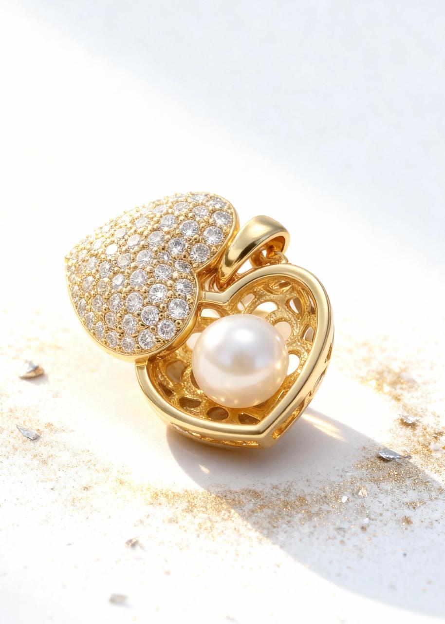 Open Heart Pearl Pendant "Adjustable Chain"