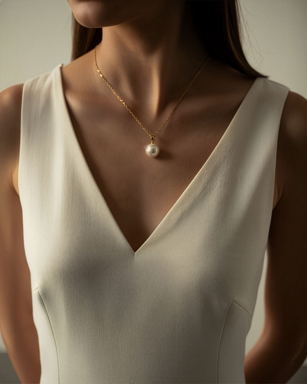 IVORY WHITE Pearl Pendant Necklace "Adjustable Chain"