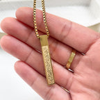 Ayat-Ul-Kursi 3D Bar Necklace For Men & Women (Gold Plated)