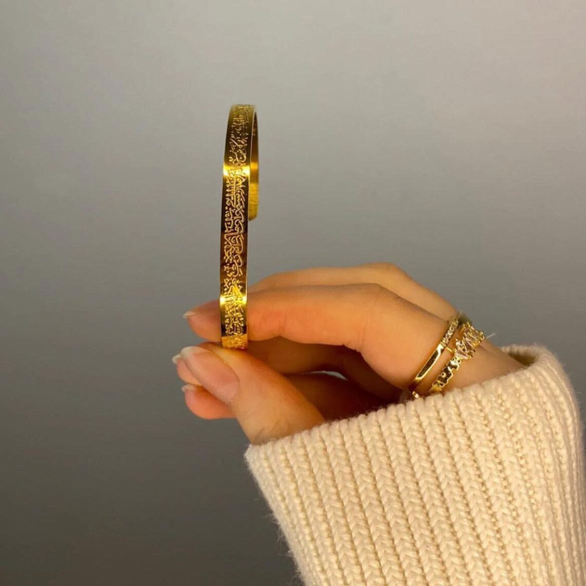 Ayat-Ul-Kursi Cuff Bracelet For Men & Women (Gold Plated)